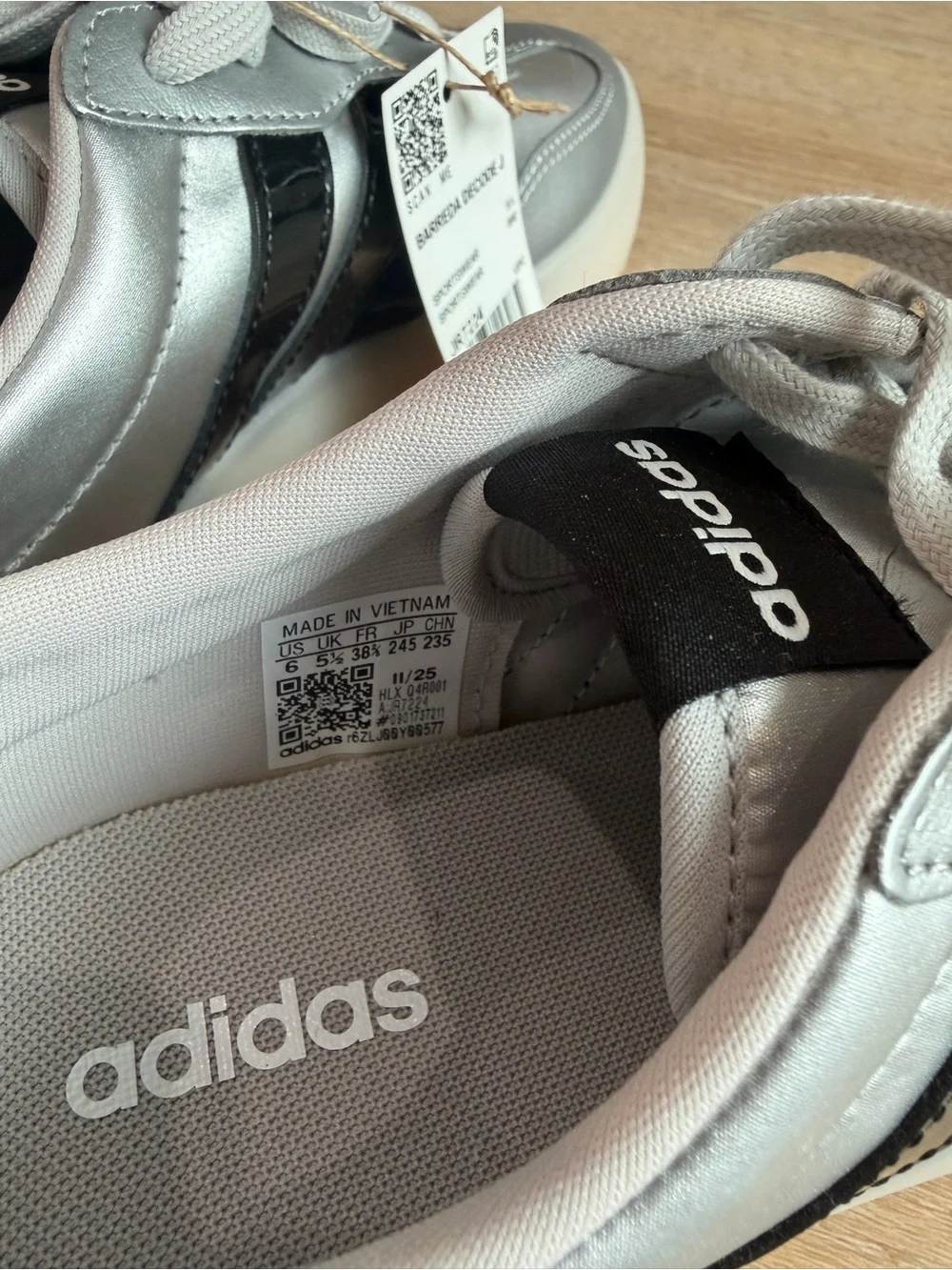adidas Women Silver Sneakers with Black Stripes